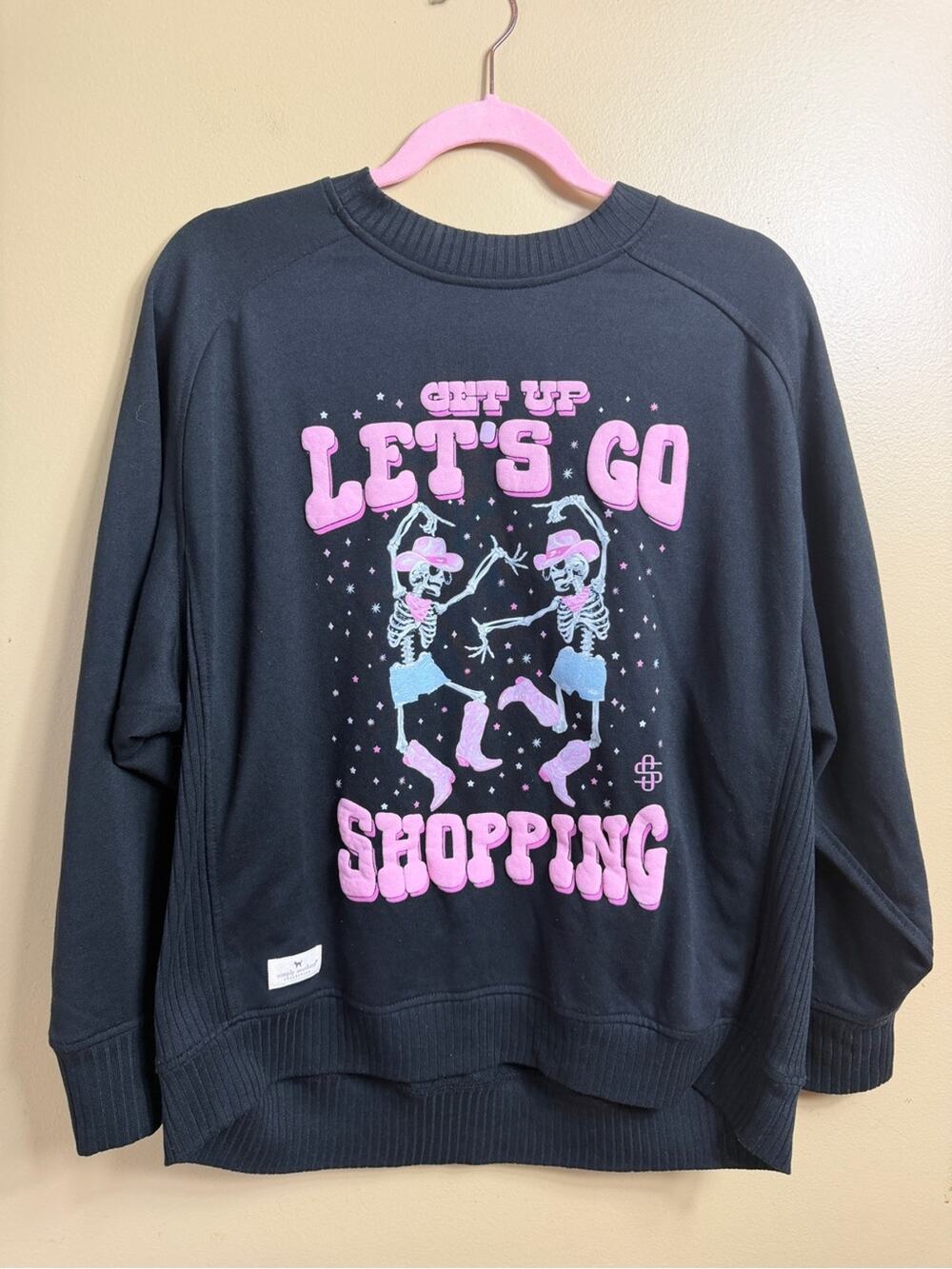 Simply Southern Black Cowgirl Skeleton "Let's Go Shopping" Sweatshirt Large